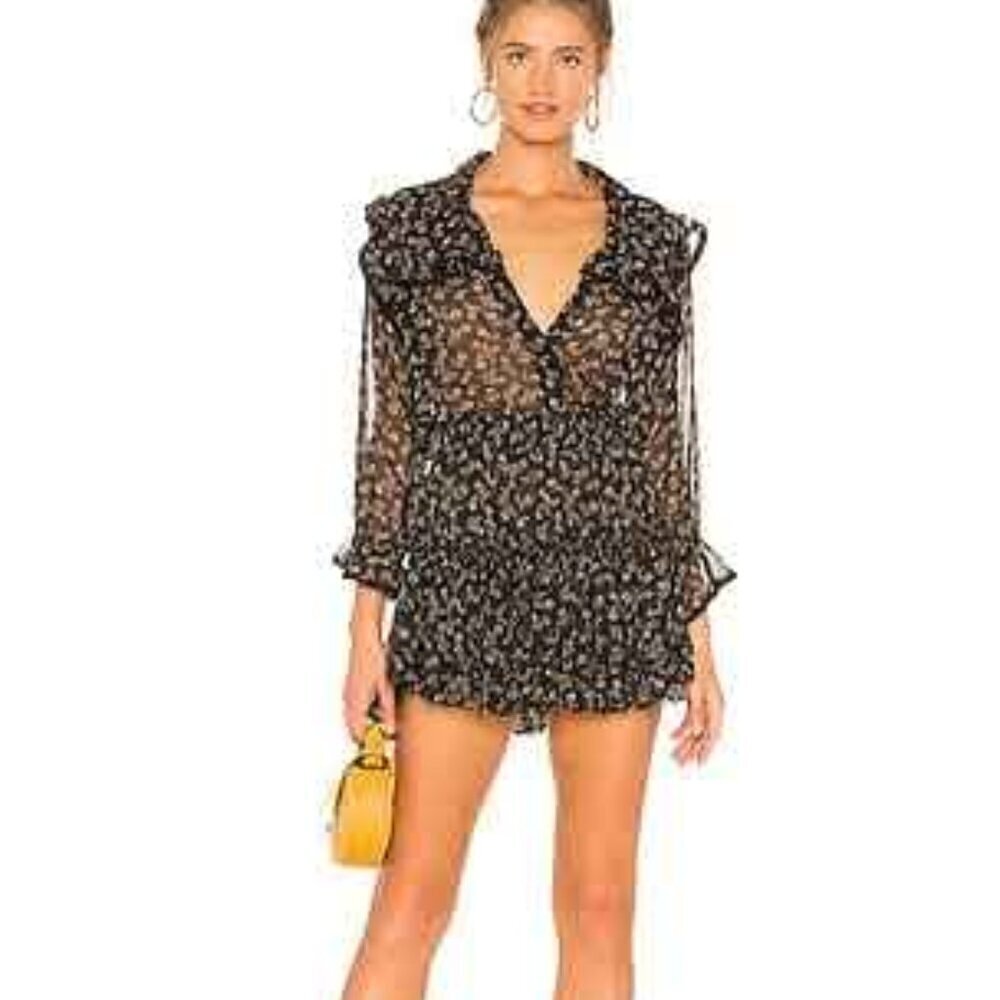 MISA Los Angeles Women's Vittoria Mini Dress M Black Floral Western Romantic